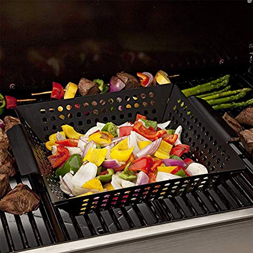 Cesta cuadrada antiadherente para parrilla, parrilla de acero inoxidable para parrilla, parrilla para wok para verduras, mariscos, carnes, grandes parrillas para barbacoa al aire libre