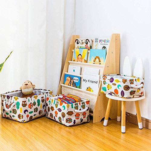 Cesta grande de almacenamiento de lona con búho encantador: cesta de tela de 3 piezas con asas de cuerda: perfecta para el almacenamiento doméstico, juguetes o lavandería.