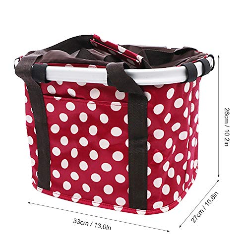 Cesta plegable para bicicleta, multiuso desmontable frontal para bicicleta, Bolsa de bicicleta con tela Oxford y marco de aleación de aluminio para mascotas, compras, viajeros, Rojo, 33*27*26cm