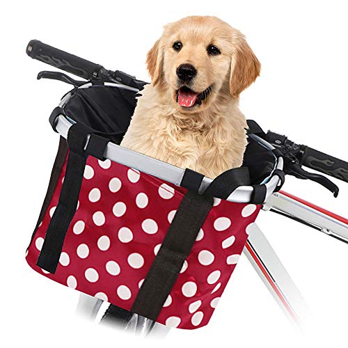 Cesta plegable para bicicleta, multiuso desmontable frontal para bicicleta, Bolsa de bicicleta con tela Oxford y marco de aleación de aluminio para mascotas, compras, viajeros, Rojo, 33*27*26cm