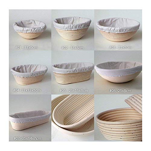 Cestas de pan redondas u ovales de mimbre, Banneton Brotform para masa., beige, #2-round-18x8cm