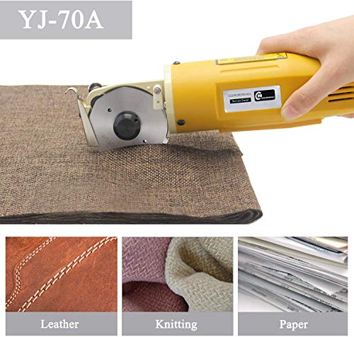 CGOLDENWALL YJ-70A Cortador de Tela Eléctrico Portátil Tijera Eléctrico Redondo Cortador de Gamuza Multiuso Ideal para Textil Cuero Papel con Cuchilla de Diámetro 125mm 220V