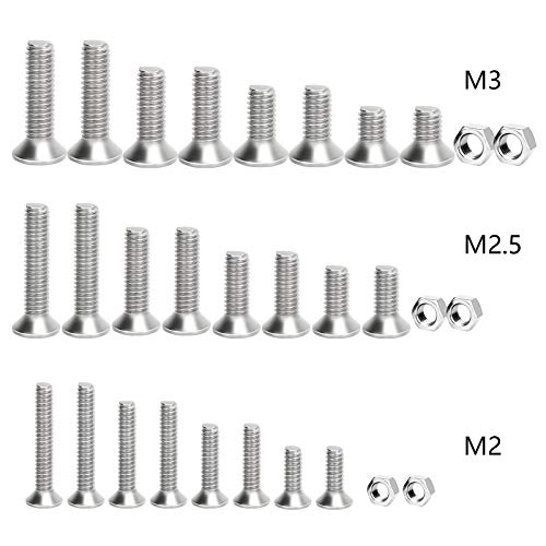 CHALA 575PCS M2/M2.5/M3 Tornillo Avellanado Tornillo de Cabeza Hexagonal, con Pinza/Caja de Almacenamiento/3pcs Llave Allen,Acero Inoxidable Hexagonal para Accesorio de Trabajar Madera de Fijación