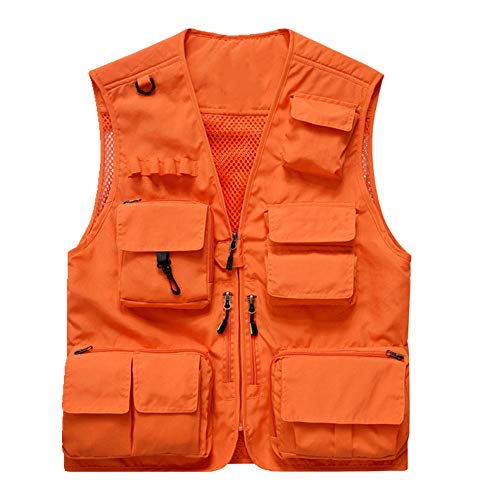 Chaleco de pesca para hombre, transpirable, con bolsillo de malla sin mangas, chaleco de senderismo Naranja naranja XXXXXL