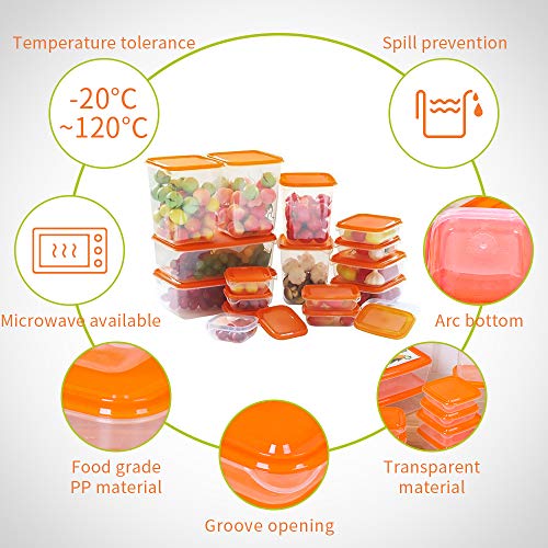 chaobai Set de Recipientes para Alimentos con Tapa Conjunto Apilable de 17 Piezas Fiambreras Contenedores de Alimentos Tamaños Variados Apta para Lavavajillas y Microondas, Tamaño Diverso