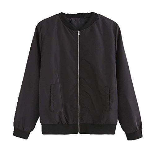 Chaqueta de mujer fina básica bomber chaqueta de manga larga abrigo casual señora chaquetas ropa de abrigo Negro Negro ( L