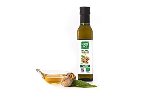 CHEFS & CO Aceite de nuez prensado en frío orgánico (sin refinar) -250ml | Calidad superior 100% natural | Rico en Omega-3 y Omega-6 y fitonutrientes | Vegano | Sin gluten | No GMO