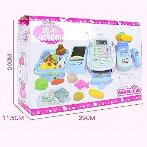 Childrens Kids Cash Register Pretend Play Supermarket Shop Hasta juguetes con calculadora, escáner de trabajo, tarjeta de crédito, comida de juego, balanza electrónica, dinero y más (color: azul, t