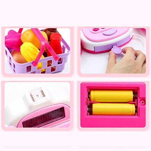 Childrens Kids Cash Register Pretend Play Supermarket Shop Hasta juguetes con calculadora, escáner trabajo, tarjeta crédito, comida juego, balanza electrónica, dinero y más (color: PINK, tamaño: 47