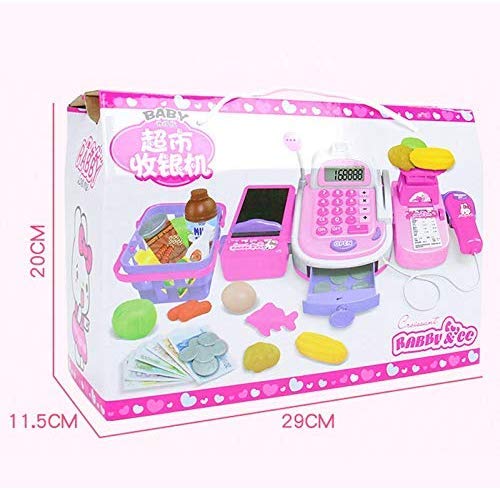 Childrens Kids Cash Register Pretend Play Supermarket Shop Hasta juguetes con calculadora, escáner trabajo, tarjeta crédito, comida juego, balanza electrónica, dinero y más (color: PINK, tamaño: 47