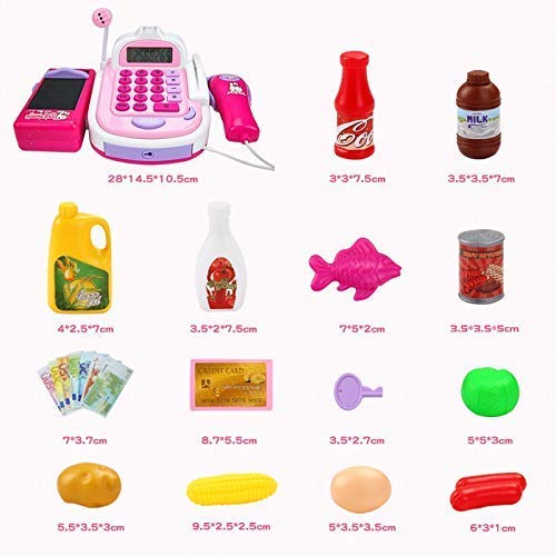 Childrens Kids Cash Register Pretend Play Supermarket Shop Hasta juguetes con calculadora, escáner trabajo, tarjeta crédito, comida juego, balanza electrónica, dinero y más (color: PINK, tamaño: 47