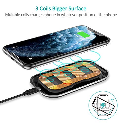 CHOETECH Cargador Inalámbrico Rápido, 3 Bobinas Qi Fast Wireless Charger 10W para Samsung S20/S20+/S10+/S9/S8/Note10, 7.5W para iPhone SE2/11/11pro/XS/XS MAX/XR/X/8 Plus y 5W Teléfonos Qi-Enabled