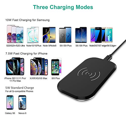 CHOETECH Cargador Inalámbrico Rápido, 3 Bobinas Qi Fast Wireless Charger 10W para Samsung S20/S20+/S10+/S9/S8/Note10, 7.5W para iPhone SE2/11/11pro/XS/XS MAX/XR/X/8 Plus y 5W Teléfonos Qi-Enabled