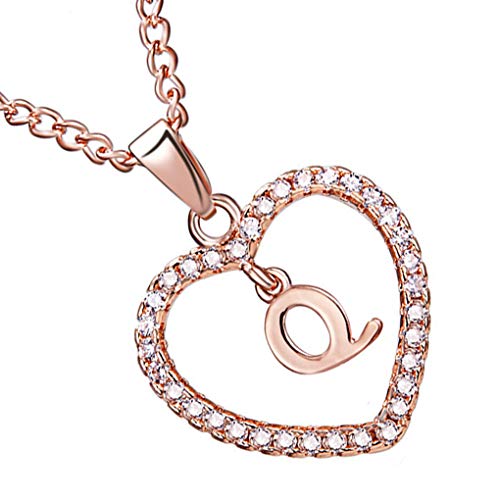 Chowcencen 26 Forma Letras Q Corazón Letras Colgante de Collar Colgante de Collar del Rhinestone de Rose de Oro en la Cadena de clavícula joyería Pareja Regalo