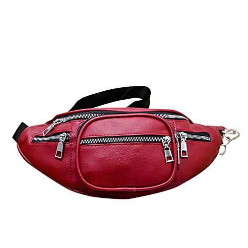 chuanglanja Riñonera unisex Nuevo bolso de cinturón de plátano de marca Paquete de cintura de mujer Bolso de pecho de cuero de PU Riñonera Riñonera-Rojo