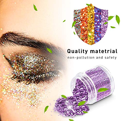 Chunky Purpurina para el rostro, Cara y Cuerpo Maquillaje Glitter Paillette Brillante Decoración Para Pelo, Uñas y Mejilla -10 cajas