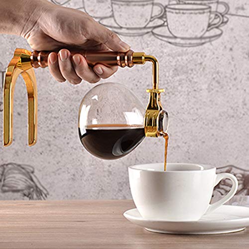 Cimoto SifóN de Estilo JaponéS Cafetera SifóN de Té Olla Cafetera de VacíO Tipo de Vidrio MáQuina de Café Filtro 3 Tazas de Oro