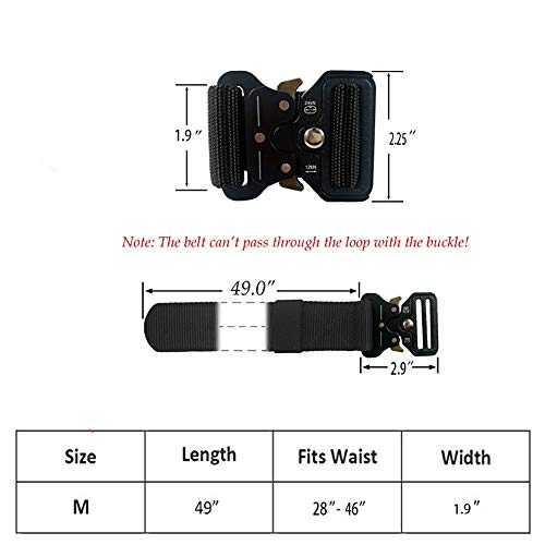 Cinturón táctico de los hombres Estilo militar con nosotros Cinturón de nylon de alta resistencia para el entrenamiento de caza Ejército que se ejecuta (Negro-1.9)