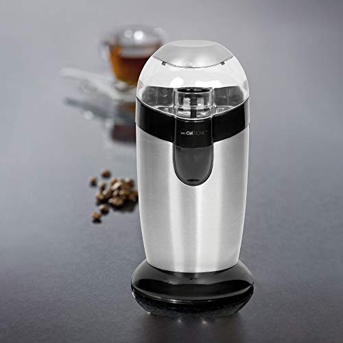 Clatronic KSW 3307 - Molinillo eléctrico de café, especias, semillas o granos, 120 W, capacidad 40 gr, 20 tazas de café, cuchillas acero inoxidable, tamaño compacto, acabado acero inoxidable