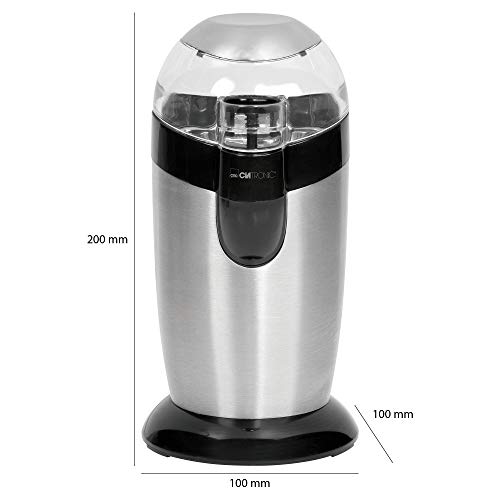 Clatronic KSW 3307 - Molinillo eléctrico de café, especias, semillas o granos, 120 W, capacidad 40 gr, 20 tazas de café, cuchillas acero inoxidable, tamaño compacto, acabado acero inoxidable