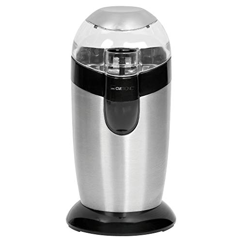 Clatronic KSW 3307 - Molinillo eléctrico de café, especias, semillas o granos, 120 W, capacidad 40 gr, 20 tazas de café, cuchillas acero inoxidable, tamaño compacto, acabado acero inoxidable