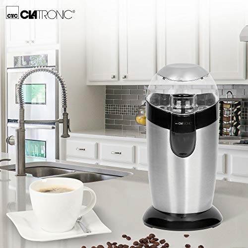 Clatronic KSW 3307 - Molinillo eléctrico de café, especias, semillas o granos, 120 W, capacidad 40 gr, 20 tazas de café, cuchillas acero inoxidable, tamaño compacto, acabado acero inoxidable