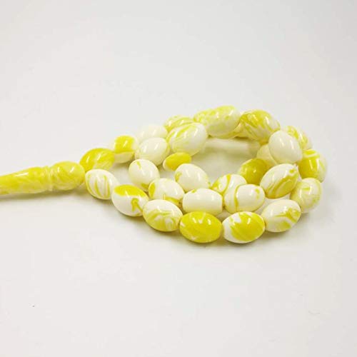 CLEARNICE Ambar Fragancia Tasbih 33 Resina De Aroma Artificial Popular Ámbar Amarillo Color Cuentas Islámicas Pulsera Musulmana para Hombre Rosario del Islam Longitud Total 26 Cm