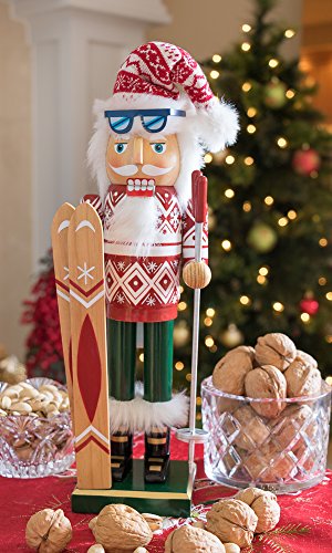 Clever Creations - Cascanueces Tradicional de Navidad - 100% Madera - 08-Papá Noel Esquiador