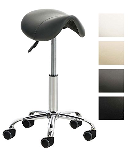 CLP Taburete con Ruedas Reno En Simil Cuero I Taburete De Trabajo Giratorio I Silla De Escritorio Regulable En Altura I Color: Gris