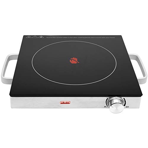 Cocina Vitrocerámica Portátil - 1 Placa Calorífica (Ø20cm), 2000W, 5 Niveles de Potencia, Función Mantener Caliente, Acero Inoxidable - Hornillo Eléctrico para Camping