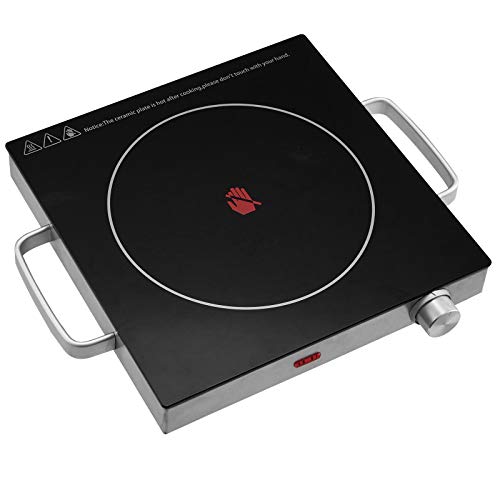 Cocina Vitrocerámica Portátil - 1 Placa Calorífica (Ø20cm), 2000W, 5 Niveles de Potencia, Función Mantener Caliente, Acero Inoxidable - Hornillo Eléctrico para Camping