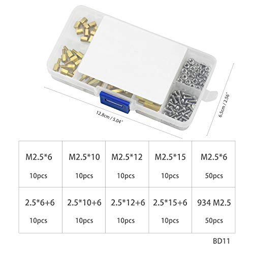 cococity 180 Piezas Espaciadores de Latón M2.5 Separadores de Latón Tornillos Tuercas de Acero Inoxidable Kit Surtido, Macho a Hembra, Hembra a Macho