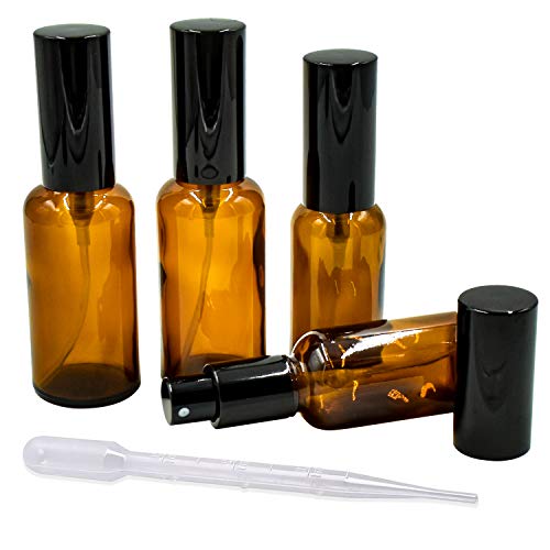 COCOCITY Set de 4 Botellas Botella de Vidrio Atomizador Rociador con 3 ml Pipetas Mist Sprayer para Acerites Esenciales - Uso en Aromaterapia - Limpieza de Habitacion (30ml 50ml)