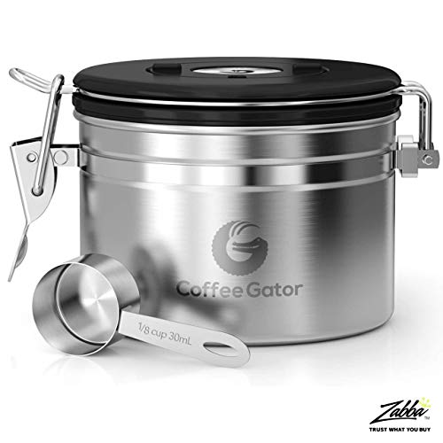 Coffee Gator Recipiente para Café Tamaño Mediano – Mantiene el Café Delicioso – Cuchara de Acero Inoxidable Gratis – Recipiente para de Café, Pequeño Аcero Inoxidable