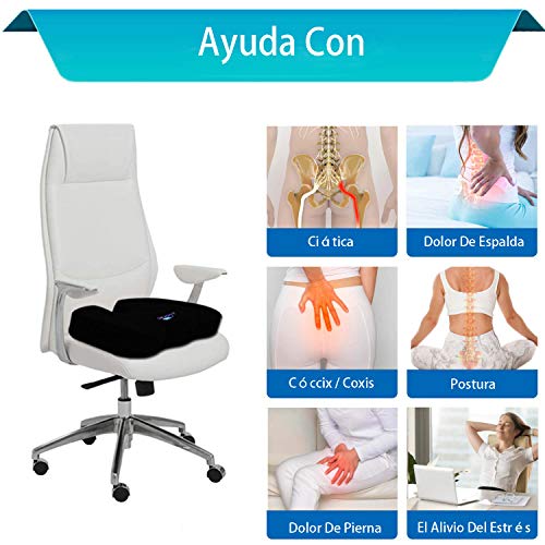 Cojín del Asiento con Capa De Gel, Cojín De Espuma Viscoelástica para El Alivio del Cóccix, Liberación De Presión, Utilizado En Automóviles, Oficinas, Sillas De Ruedas, Hogares. (Negro)