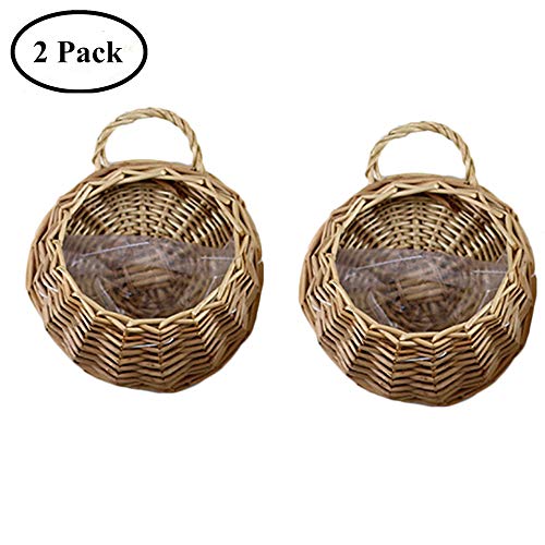 colgando de la cesta de la maceta, cesta colgante de mimbre rattan maceta trenzada maceta decorativa recipiente de la jarra contenedor para plantas de interior al aire libre, conjunto de 2