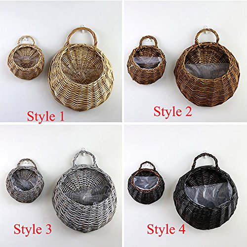 colgando de la cesta de la maceta, cesta colgante de mimbre rattan maceta trenzada maceta decorativa recipiente de la jarra contenedor para plantas de interior al aire libre, conjunto de 2