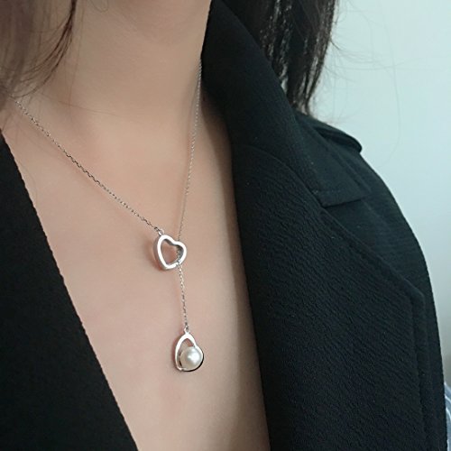 Collar con colgante para mujer, Yeahjoy, de plata de ley S925, con diseño de doble corazón y forma de Y