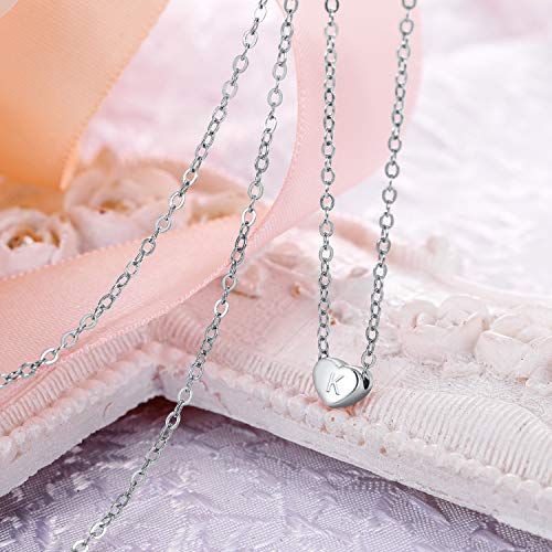 Collares Mujer Collares Plata de Mujer, Clearine Plata 925 Collares de Clavícula Corazón Pequeño con Letra K Colgante Tono Plateado