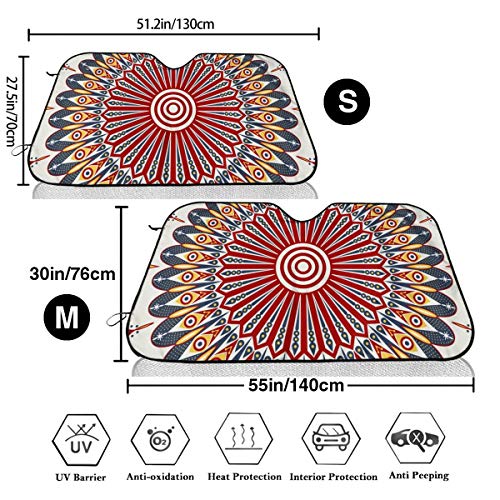 Colorido étnico estampado árabe para ventana delantera del coche, parasol bloquea los rayos UV para mantener tu vehículo fresco para camioneta suv personalizada