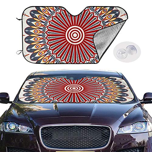 Colorido étnico estampado árabe para ventana delantera del coche, parasol bloquea los rayos UV para mantener tu vehículo fresco para camioneta suv personalizada