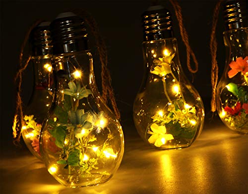 com-four® Bombillas Decorativas de Vidrio 2 LED con Flores Artificiales, decoración Colgante [la selección varía] (002 Piezas - Bombilla Decorativa)