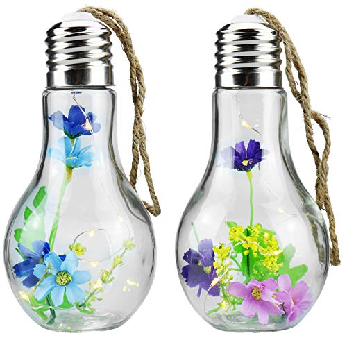 com-four® Bombillas Decorativas de Vidrio 2 LED con Flores Artificiales, decoración Colgante [la selección varía] (002 Piezas - Bombilla Decorativa)