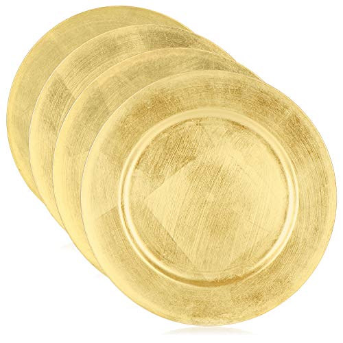 COM-FOUR® Placa inferior 4x en color dorado Shabby Chic - platillo como decoración de mesa - plato decorativo para boda, celebración familiar o Navidad - Ø 33 cm