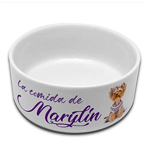 Comedero Parra Perros Personalizado con Foto o Nombre. Cuenco de Ceramica para Mascotas con su Nombre. Mediano.