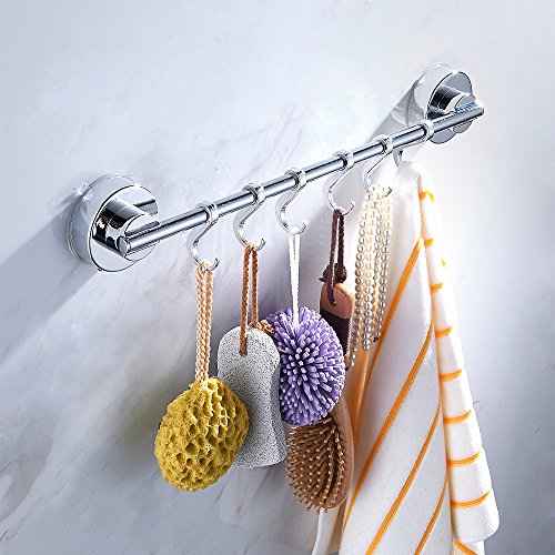 Comficent Perchero de acero inoxidable para colgar utensilios de cocina baño con 6 ganchos de ventosa al vacío soporte de pared herramienta (A)