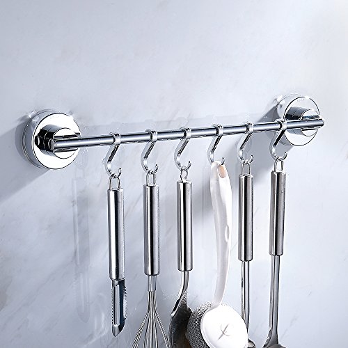 Comficent Perchero de acero inoxidable para colgar utensilios de cocina baño con 6 ganchos de ventosa al vacío soporte de pared herramienta (A)