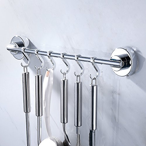 Comficent Perchero de acero inoxidable para colgar utensilios de cocina baño con 6 ganchos de ventosa al vacío soporte de pared herramienta (A)