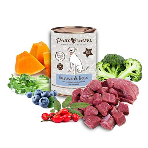 Comida húmeda para Perros (12x400g) | con 80% de Carne de Ciervo | Sin Cereales | Sin Patata | Sin aditivos | Monoproteico | 12 latas de 400g