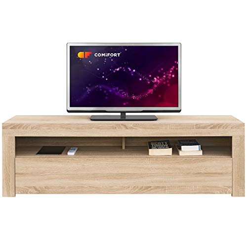 Comifort AP84S – Mueble TV Salón Moderno Mesa Televisión, Colores: Blanco, Blanco/Roble, Roble, Medidas: 160x35x50 Cm (Roble)